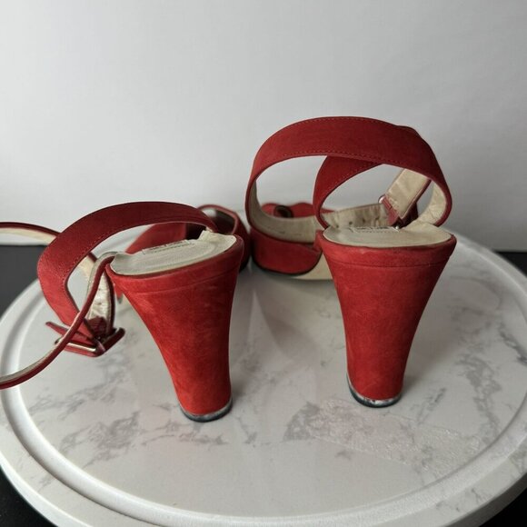 Nine West N-Ashia Vintage Red Leather Peep Toe Slingback‎ Wrap Heels Size 6M - Picture 6 of 9